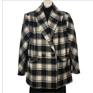 Vintage Patina Plaid Double Breasted Trench Pea Coat Sz 12